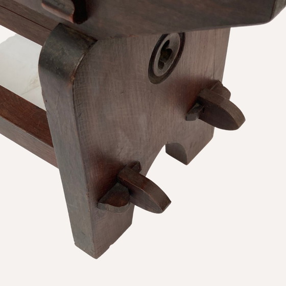 Image 1 of Mid-Century Spanisch Brutalist Neo Gothic Eiche Bank Beistelltisch oder Konsole