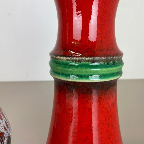 Image 1 of Paar Vintage mehrfarbige fette Lava Op Art Keramik Vase von Jasba Ceramics, Deutschland 1970er