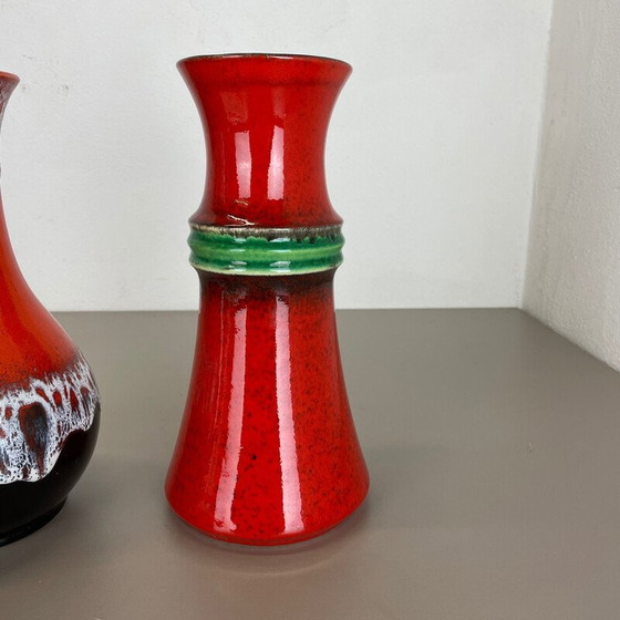 Image 1 of Paar Vintage mehrfarbige fette Lava Op Art Keramik Vase von Jasba Ceramics, Deutschland 1970er