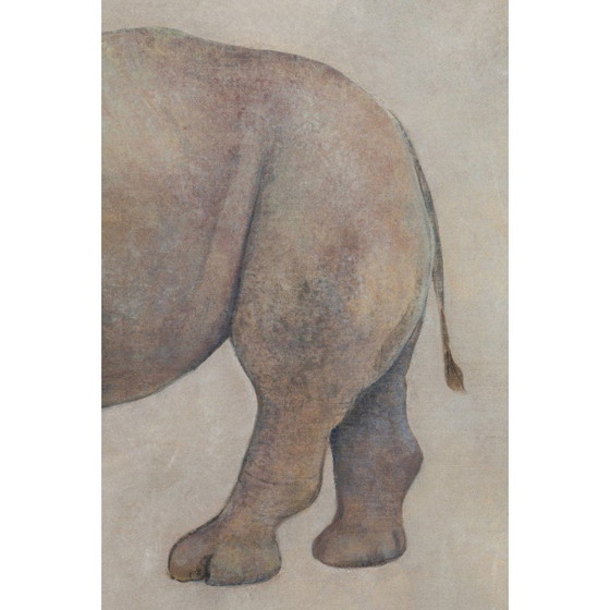 Image 1 of Vintage gemalt Leinwand Nashorn