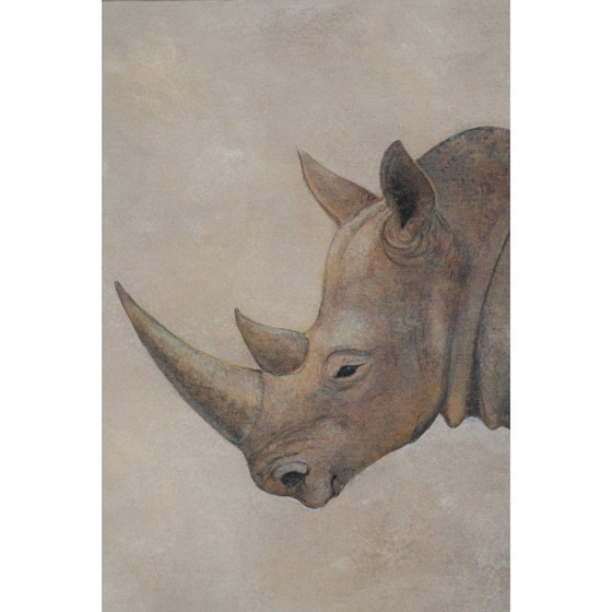 Image 1 of Vintage gemalt Leinwand Nashorn