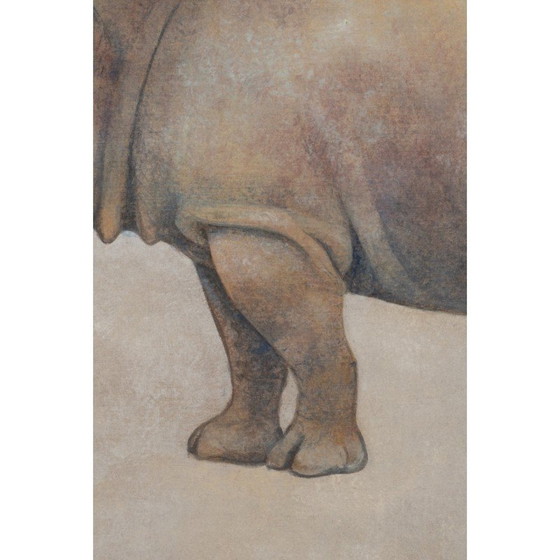 Image 1 of Vintage gemalt Leinwand Nashorn
