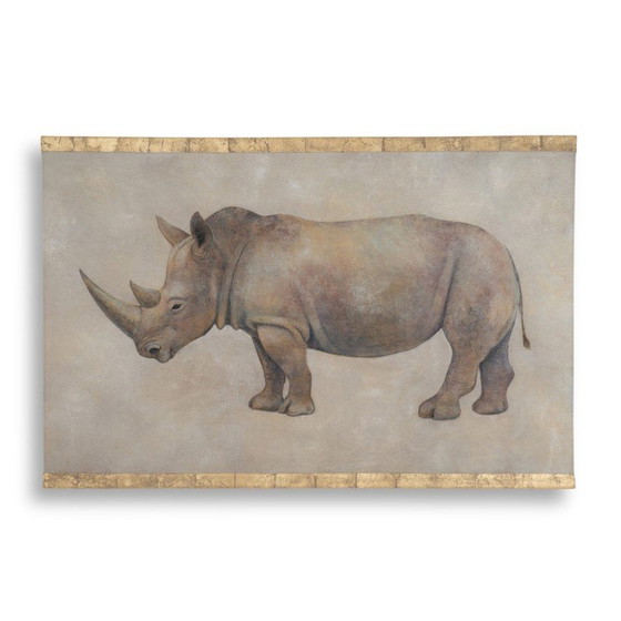 Image 1 of Vintage gemalt Leinwand Nashorn