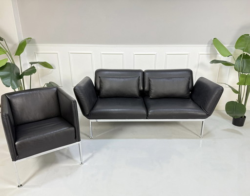 Brühl Roro Designer Leder Schwarz Sofa + Randolph Sessel