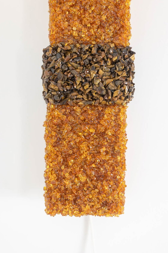 Image 1 of Paar Wandleuchten "Honey" Aus Amazonit Und Bernstein. Zeitgenössische Arbeit.