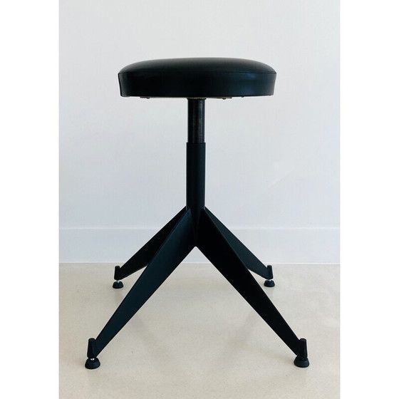 Image 1 of Verstellbarer Vintage-Hocker aus schwarzem Skai, Italien 1980