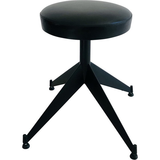 Image 1 of Verstellbarer Vintage-Hocker aus schwarzem Skai, Italien 1980