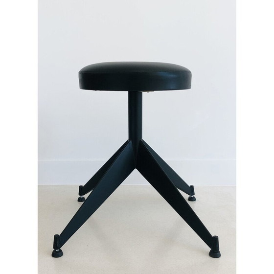 Image 1 of Verstellbarer Vintage-Hocker aus schwarzem Skai, Italien 1980