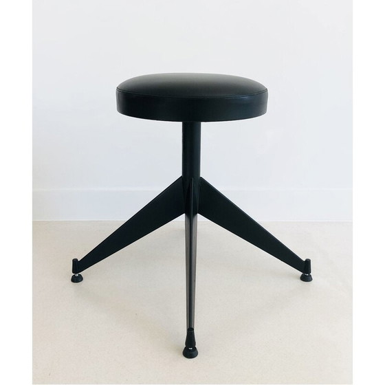 Image 1 of Verstellbarer Vintage-Hocker aus schwarzem Skai, Italien 1980