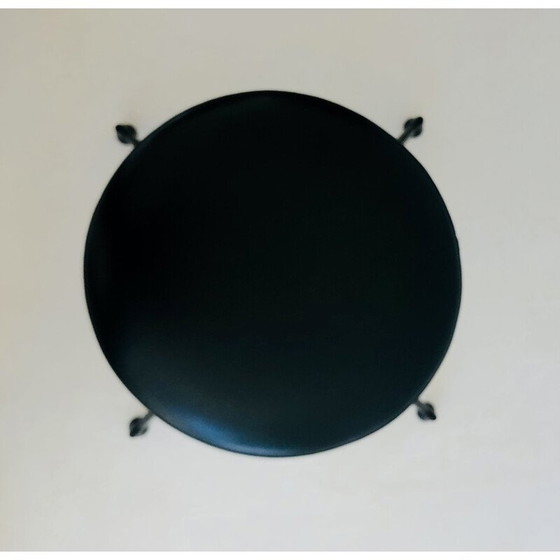 Image 1 of Verstellbarer Vintage-Hocker aus schwarzem Skai, Italien 1980