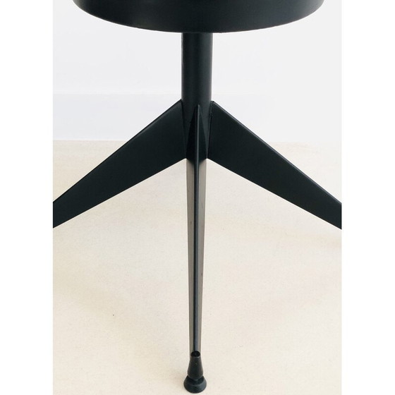Image 1 of Verstellbarer Vintage-Hocker aus schwarzem Skai, Italien 1980