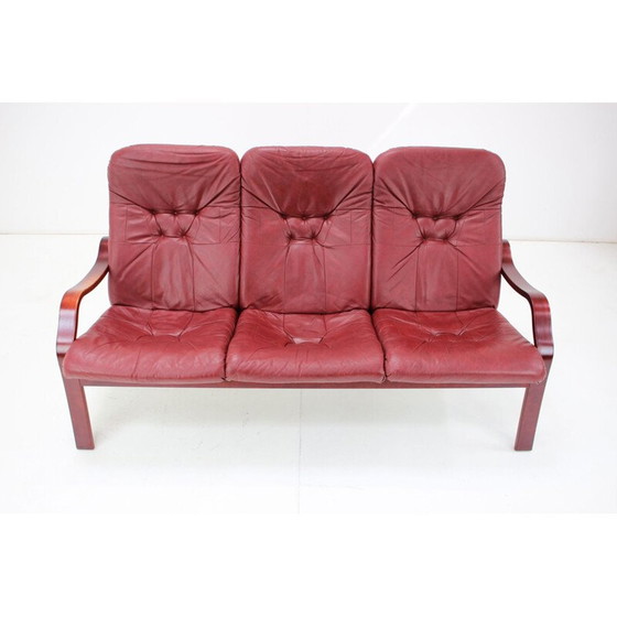 Image 1 of Vintage Dreisitzer-Ledersofa von Ton, Tschechoslowakei 1980