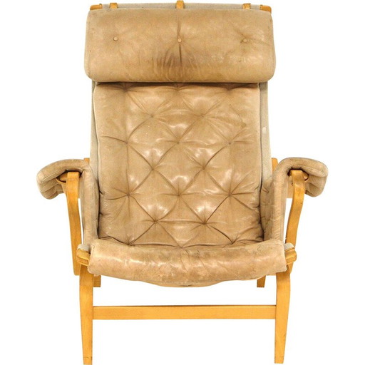 Vintage-Sessel "Pernilla" in cognacfarbenem Leder und Eichenholz von Bruno Mathsson für Karl Mathsson, Schweden 1960er Jahre