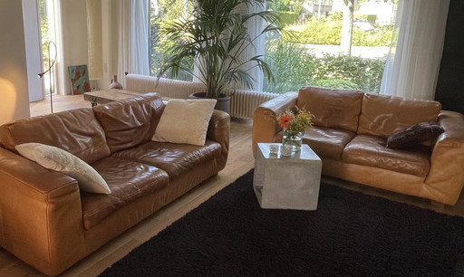 Molinari 2-Sitzer und 3-Sitzer Sofa In Cognac Leder