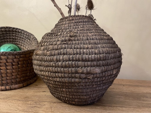 Antiker Stromand Roggenstrohkorb Periode 1900 Frankreich