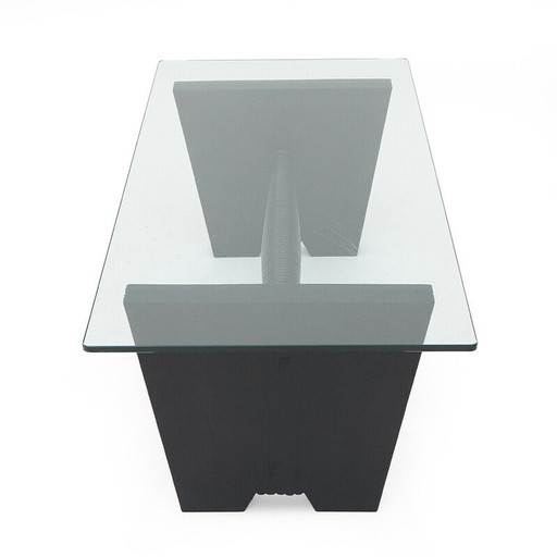 Vintage Couchtisch mit Glasplatte und schwarz gebeiztem Holzgestell, 1930er Jahre