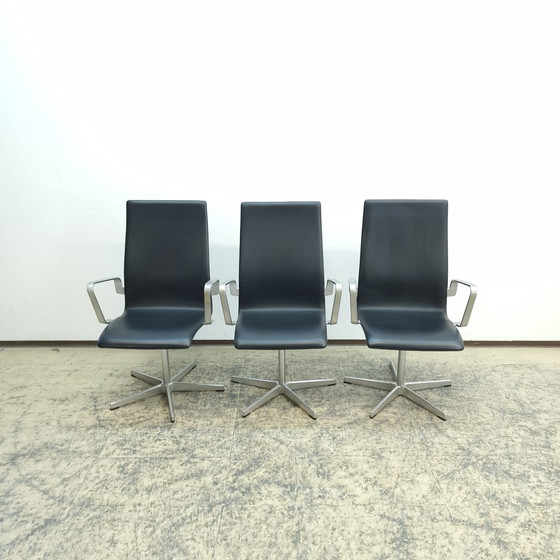 Image 1 of 3x Fritz Hansen Oxford Chair Designersessel Echtlederstuhl Arne Jacobsen