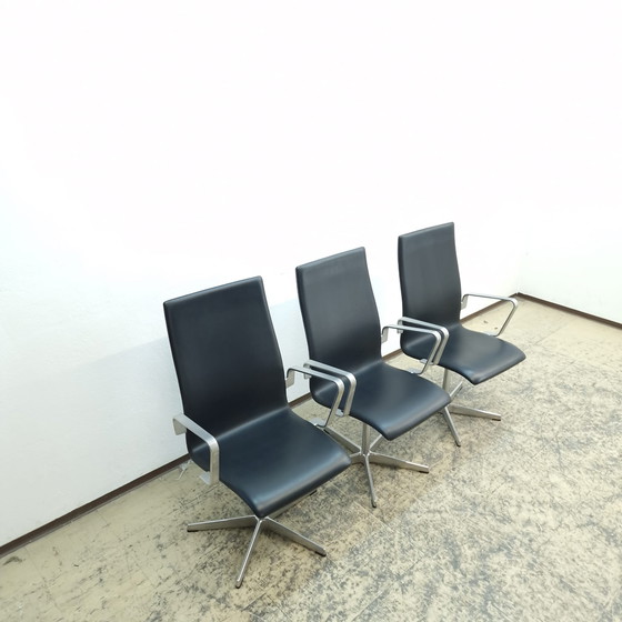 Image 1 of 3x Fritz Hansen Oxford Chair Designersessel Echtlederstuhl Arne Jacobsen