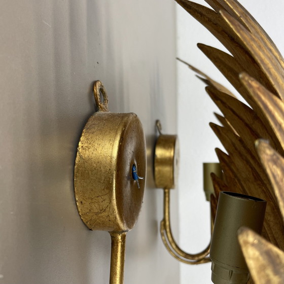 Image 1 of Satz von 2 Hans Kögl Stil Golden Florentiner Blatt Wandleuchten, Italien, 1980