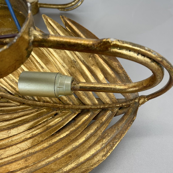 Image 1 of Satz von 2 Hans Kögl Stil Golden Florentiner Blatt Wandleuchten, Italien, 1980