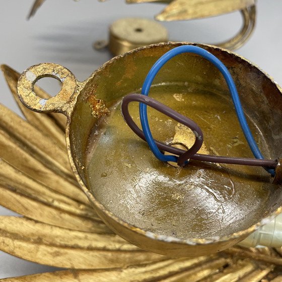 Image 1 of Satz von 2 Hans Kögl Stil Golden Florentiner Blatt Wandleuchten, Italien, 1980