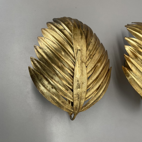 Image 1 of Satz von 2 Hans Kögl Stil Golden Florentiner Blatt Wandleuchten, Italien, 1980