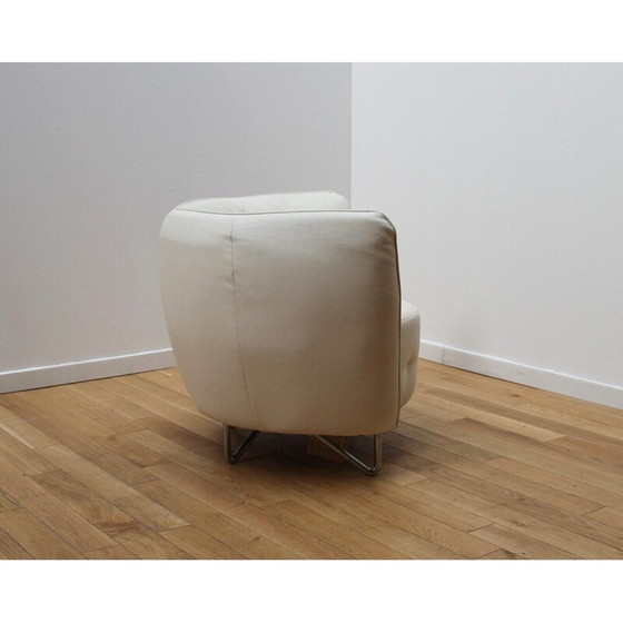Image 1 of Paar Vintage Maybe Sessel aus verchromtem Metall und weißem Kunstleder für Cotta