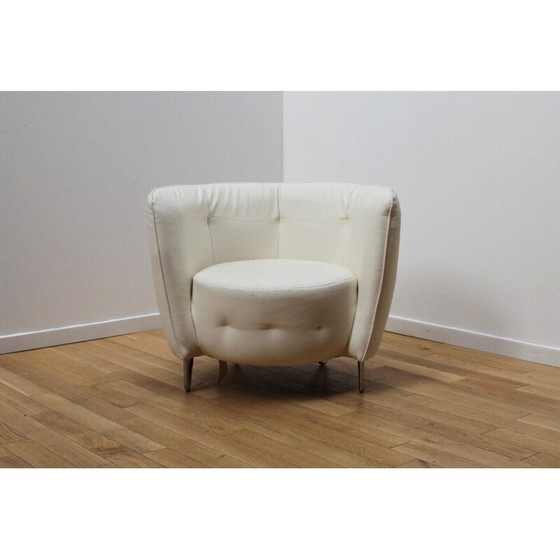 Image 1 of Paar Vintage Maybe Sessel aus verchromtem Metall und weißem Kunstleder für Cotta