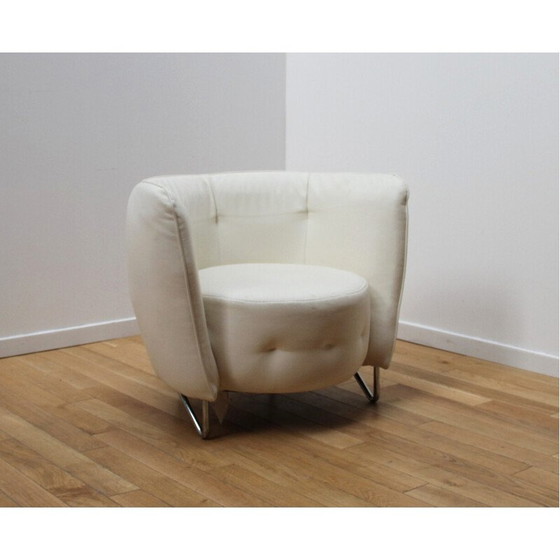 Image 1 of Paar Vintage Maybe Sessel aus verchromtem Metall und weißem Kunstleder für Cotta