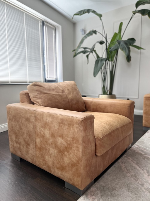 Goossens Ledergarnitur Sofa + 2x Sessel