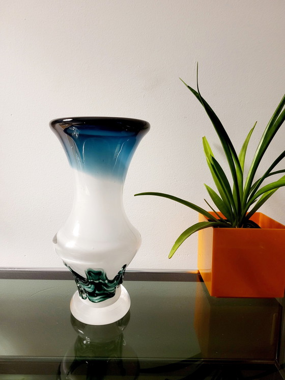 Image 1 of Val Saint Lambert Studio Cristal Vase auf Fuß, signiert, Schraffur, 1980er Jahre