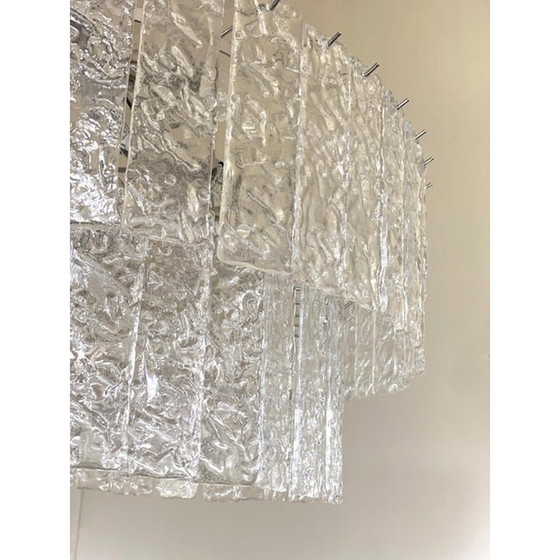 Image 1 of Zeitgenössischer ovaler Kronleuchter aus gehämmertem "Listelli" Muranoglas