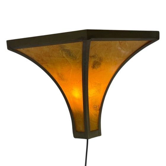 Image 1 of Art Deco – Wandleuchte aus Buntglas – Rahmen aus Bronze – Marmoriert wie Glas