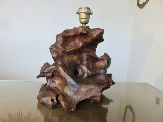 Image 1 of Imposante Brutalistische Lampe aus Olivenholz, 1970