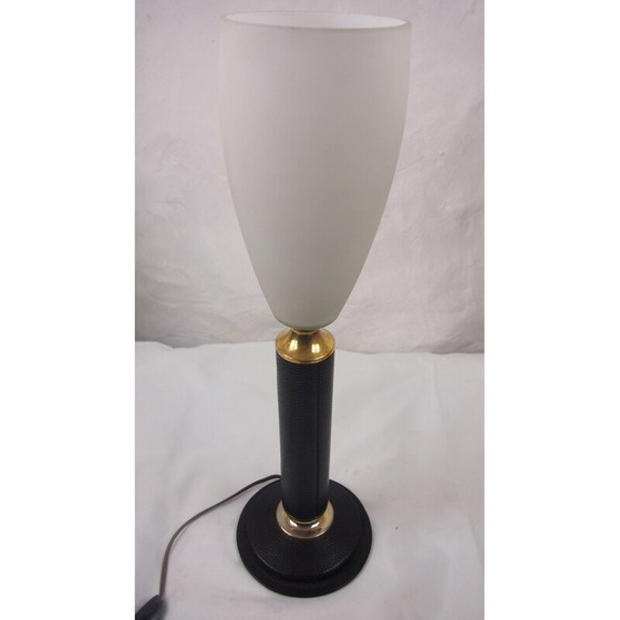 Image 1 of Vintage-Lampe Leder LE TANNEUR opaline
