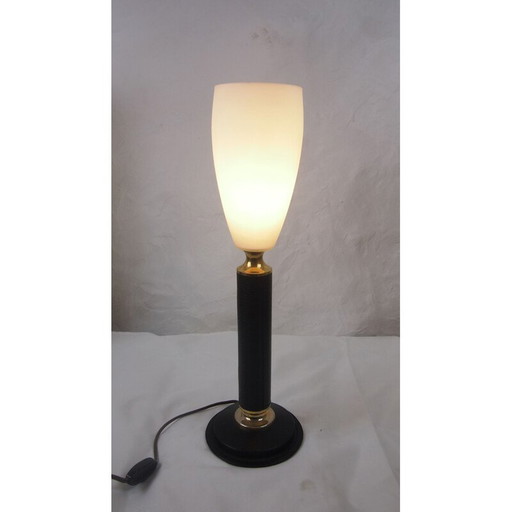 Vintage-Lampe Leder LE TANNEUR opaline