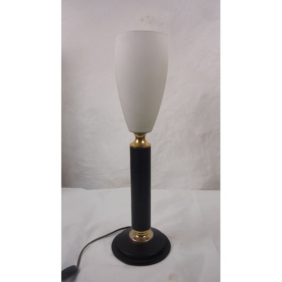 Image 1 of Vintage-Lampe Leder LE TANNEUR opaline