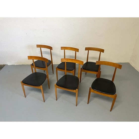 Image 1 of 6 Stühle aus Holz und Leder von Alan Fuchs für Úluv, Tschechoslowakei 1960