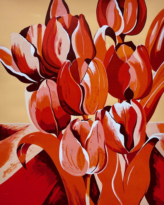 Image 1 of Siebdruck Derox - Orangefarbene Tulpen
