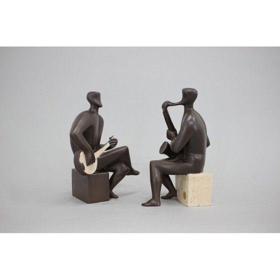 Image 1 of Paar alte Keramikfiguren, die Musiker darstellen, Tschechoslowakei 1970
