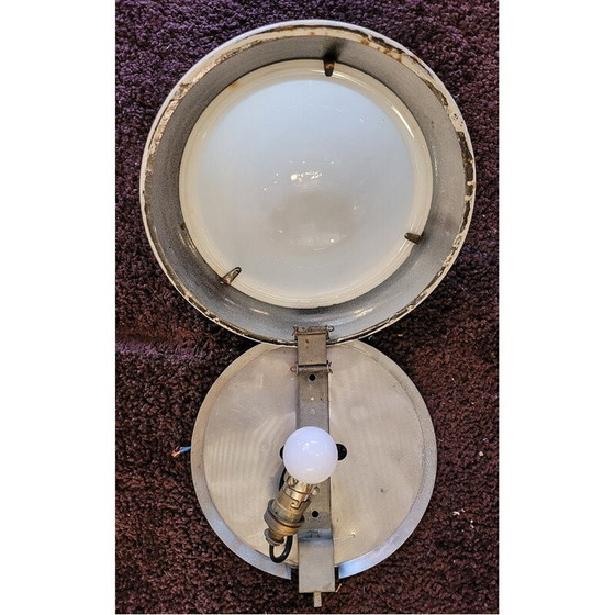 Image 1 of Deckenlampe aus Opalglas und weiß emailliertem Blech für Gal, 1940