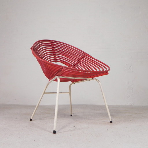 Rattanstuhl auf Stahlgestell Rohe Noordwolde, 50er Jahre