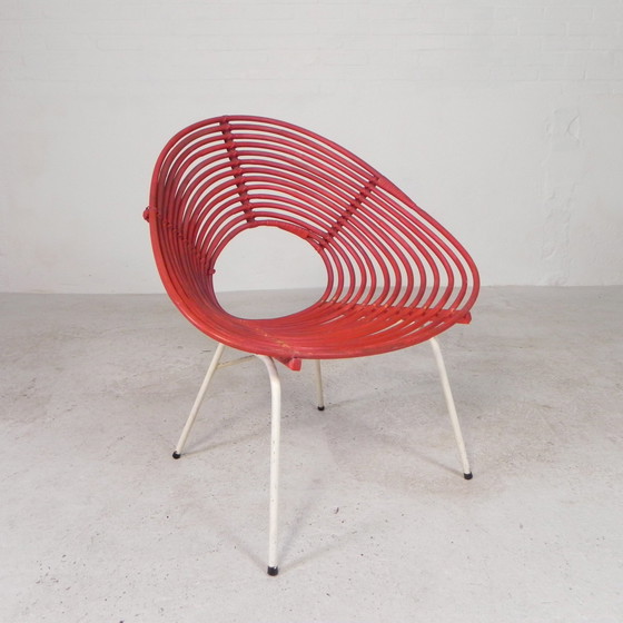 Image 1 of Rattanstuhl auf Stahlgestell Rohe Noordwolde, 50er Jahre