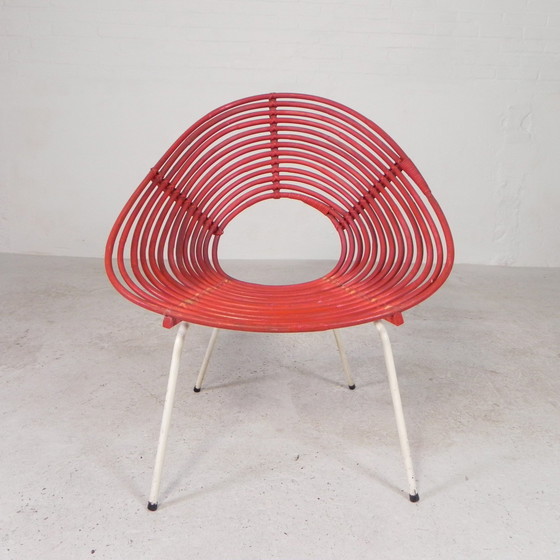 Image 1 of Rattanstuhl auf Stahlgestell Rohe Noordwolde, 50er Jahre