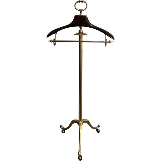 Image 1 of Vintage Nachttisch aus Messing und Holz auf Rädern, 1940