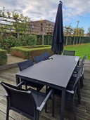Gartenset Azore + 8 Stühle + Sonnenschirm Borek