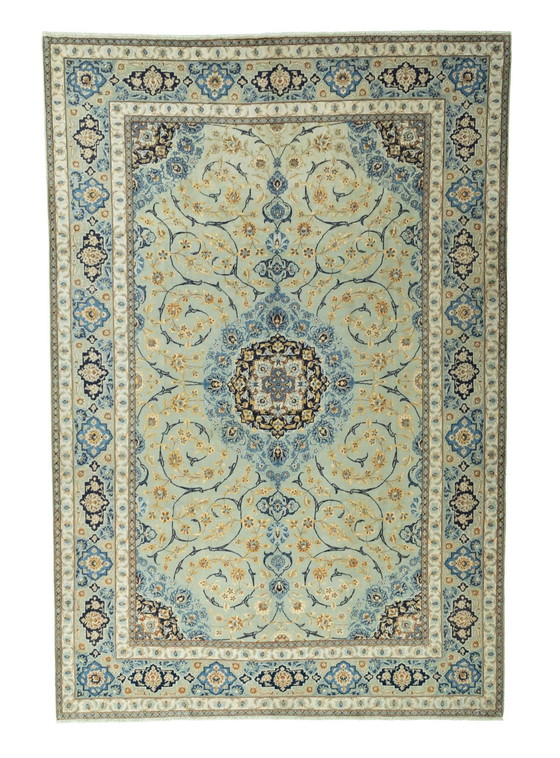 Image 1 of Handgeknüpfter Kashan Kork Teppich – Pistaziengrün – 388 X 261 Cm