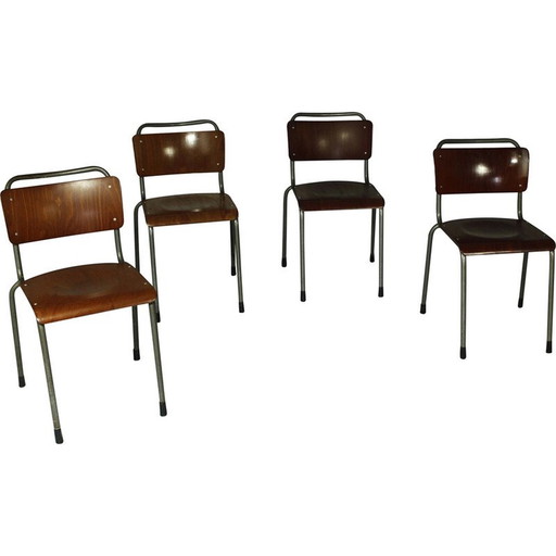 4 Stühle Modell 106 aus Metall und Delfter Sperrholz von W.H.Gispen, 1950