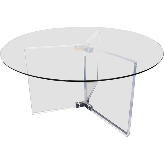 Image 1 of Vintage Space Age runder Esstisch aus Lucitglas und Chromstahl, Belgien 1990