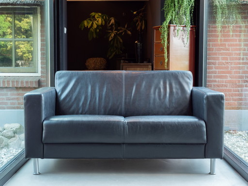 Montèl Schwarzes Leder 2-Sitzer Sofa